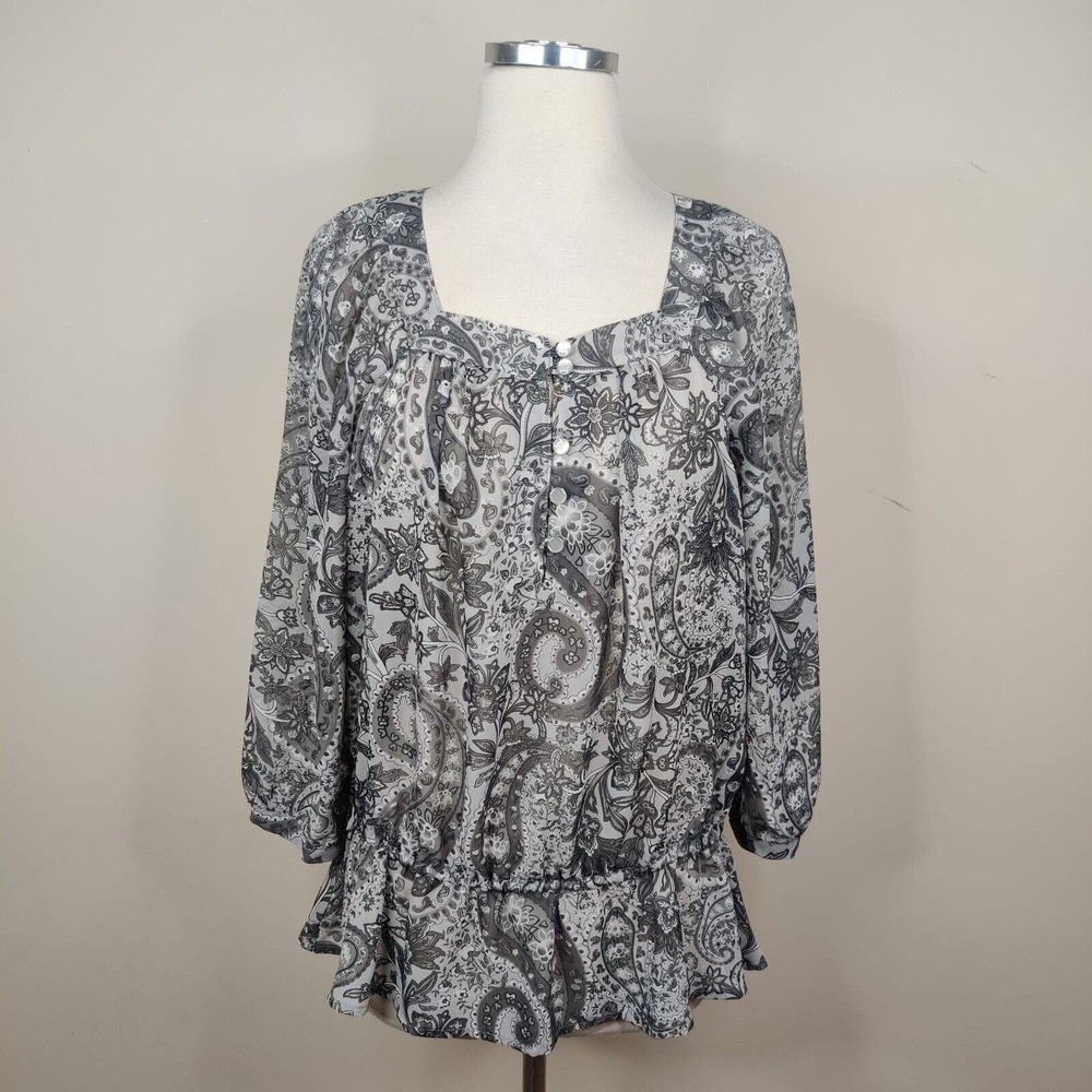 Apt‎ 9 Blouse Floral Chiffon Ruffle Elastic Hem Top